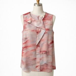 Willow & Thread Watercolour Print Sleeveless Blouse Size XL Sheer Top